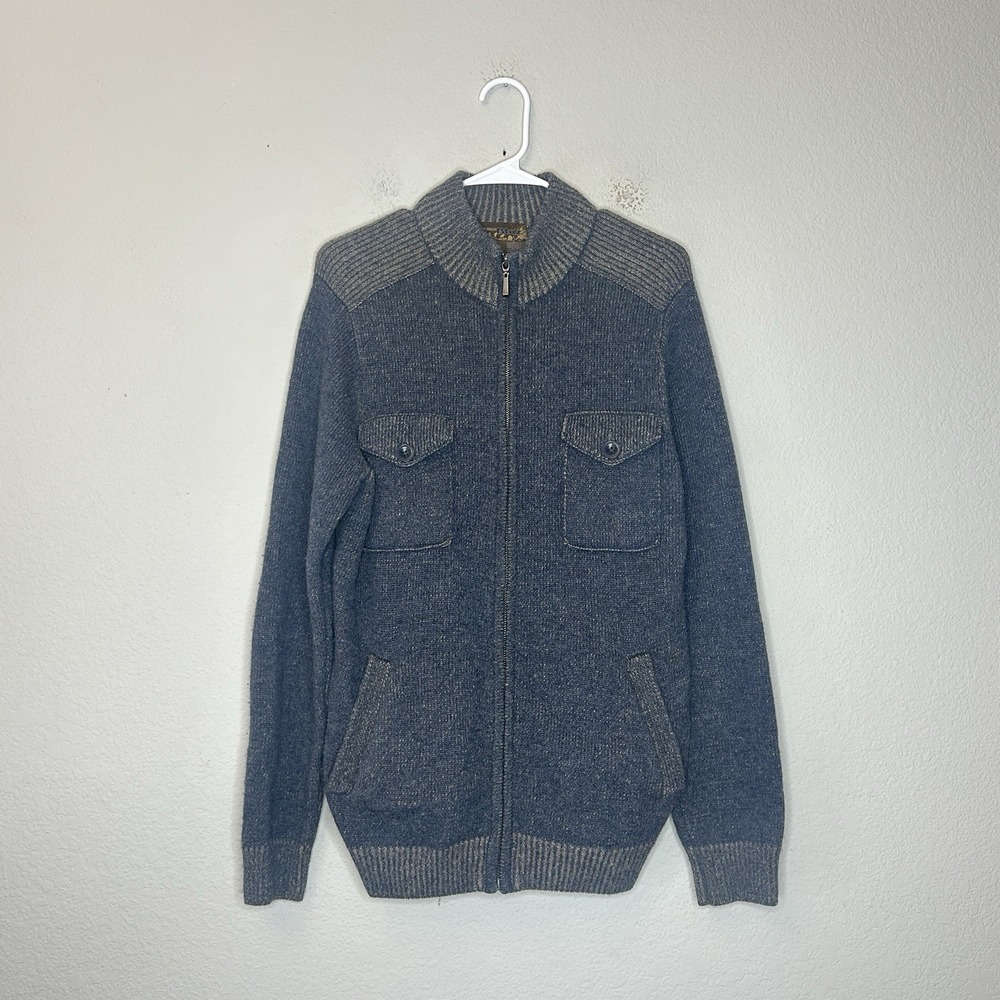 Pronto Uomo Blue 100% Wool Full Zip Cardigan Sweater Jacket Men's Size M
